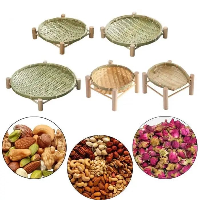 Nouveau plateau de fruits secs en bambou fait à la main tissé avec support panier de fruits panier décoratif de grande capacité plateaux de panier en bambou