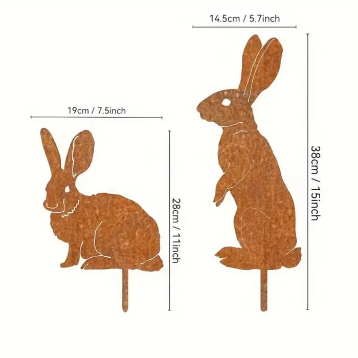 Piquet de jardin en forme de lapin sur pied en métal rustique
