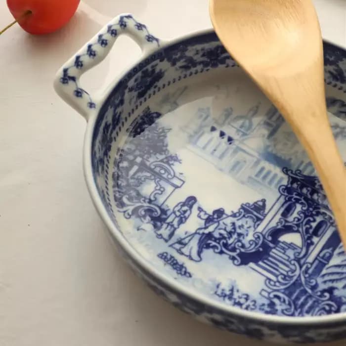 Casserole en porcelaine bleue et blanche, poêle à double poignée, ustensiles de cuisine en céramique Vintage pour ustensiles de cuisine, marmite de cuisson traditionnelle