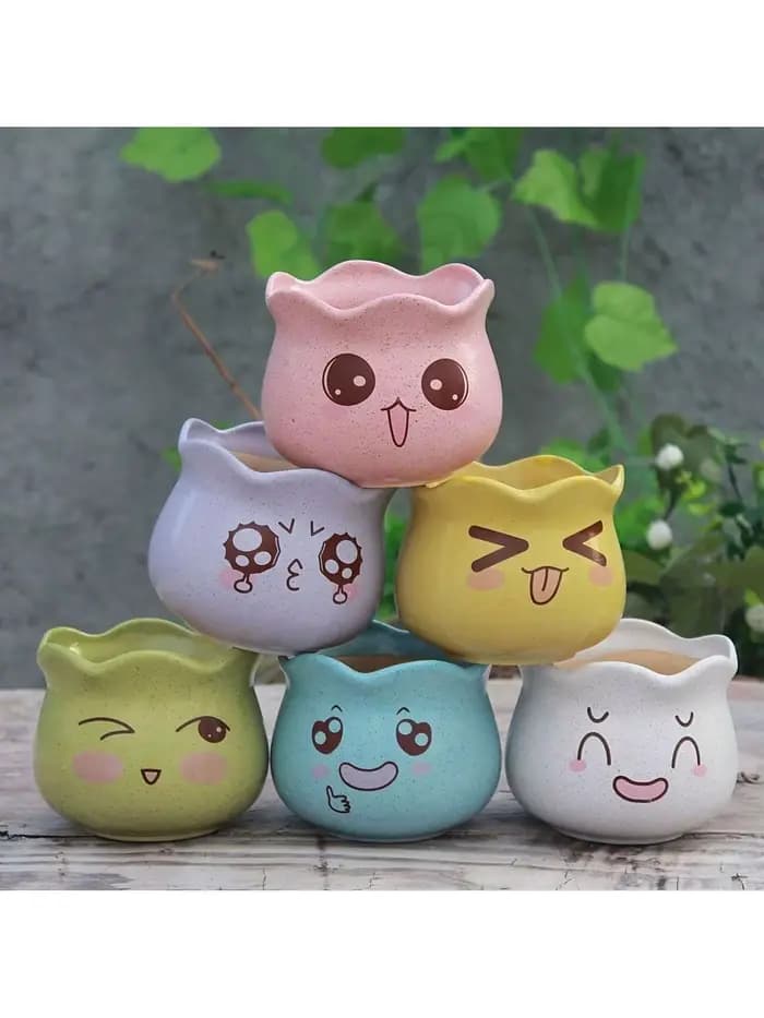 6 pièces/ensemble de pots de fleurs en céramique mignons de style dessin animé