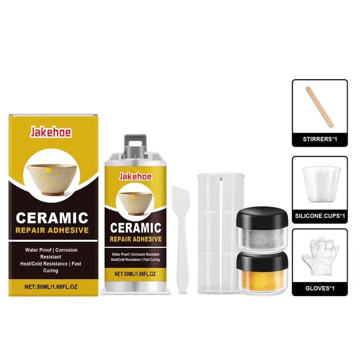Kit de réparation céramique doré : Colle adhésive forte et étanche pour la restauration d'art et d'artisanat (assiettes, vases, bols, fissures et éclats)