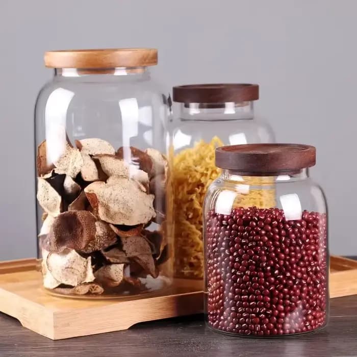 Récipient de cuisine scellé avec couvercle en bois