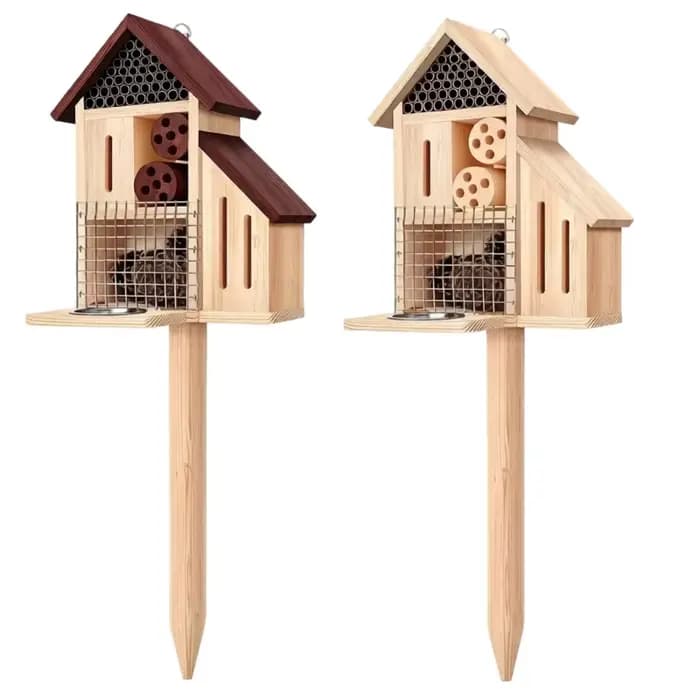 Maison à insectes en bois sur piquet