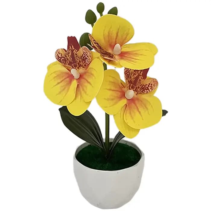 Plante artificielle en pot à 3 têtes d'orchidées