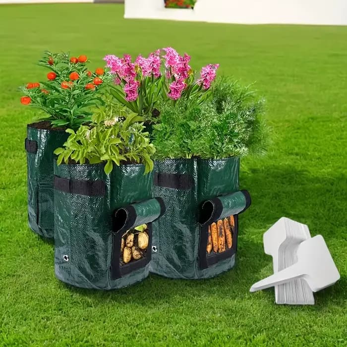 Pack combiné de 6 pièces-1 sac de plantation avec 5 étiquettes, sac de plantation de pommes de terre de jardinage en plein air, outil de plantation super pratique avec main