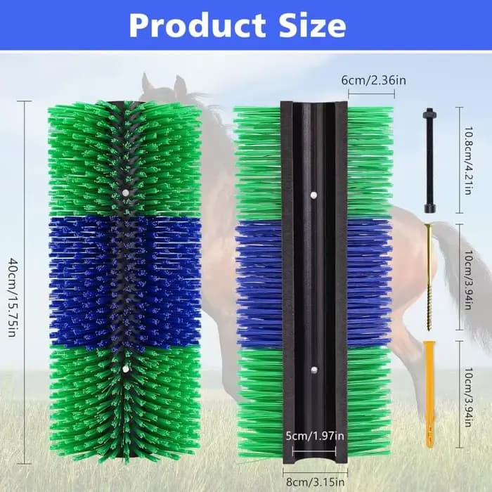 Brosses à gratter pour bétail, brosses pour chevaux pour le toilettage et le soulagement des démangeaisons, kit de brosses à gratter pour chevaux avec deux jeux de vis de fixation