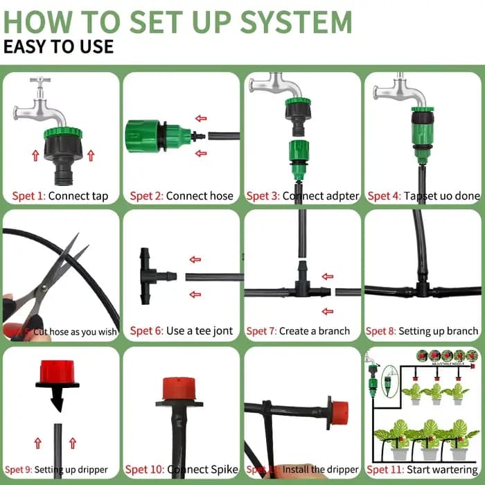 Système d'irrigation goutte-à-goutte DIY pour serre 10M-30M