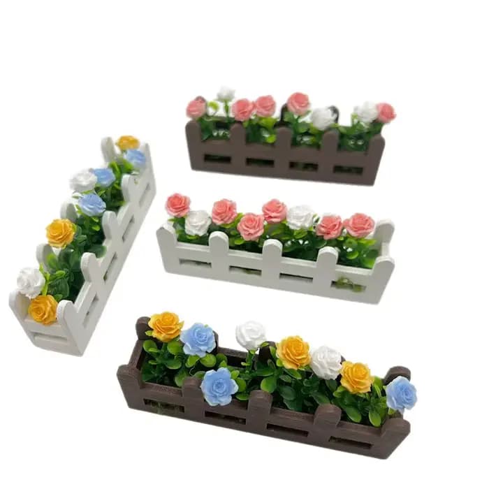 Mini clôture de Roses en pot, ensemble de fleurs, modèle de cloison de balcon, échelle, ornements miniatures, accessoires Photo, décoration de maison, décor de bureau