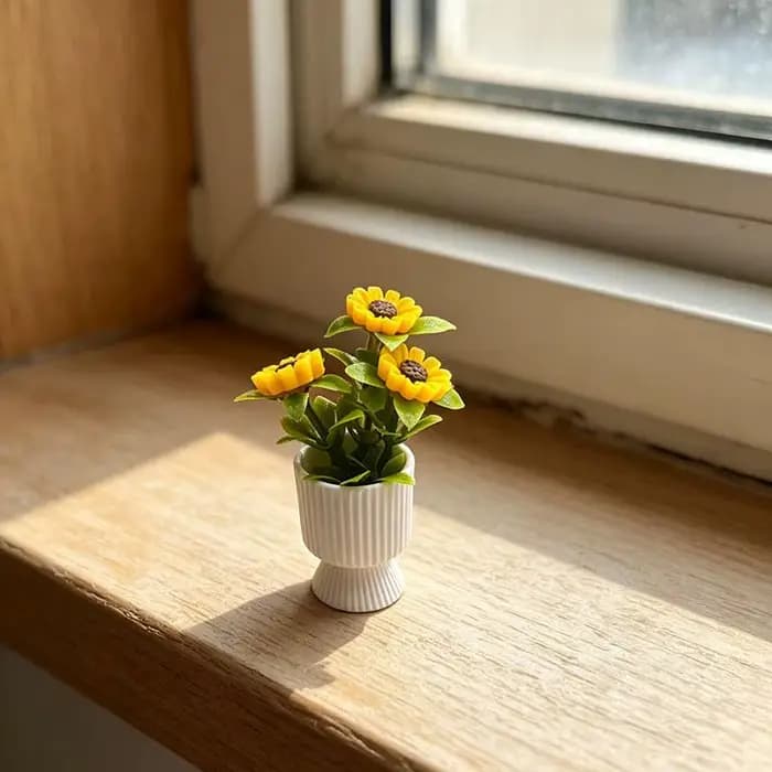 Ornement miniature de plante de tournesol en pot