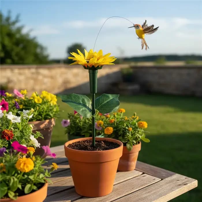 Décoration de jardin solaire rotative en forme de tournesol avec motif papillon et colibri pour extérieur