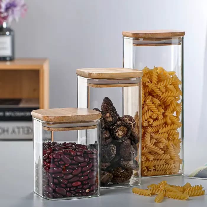 Boîtes de rangement transparentes en verre de bambou