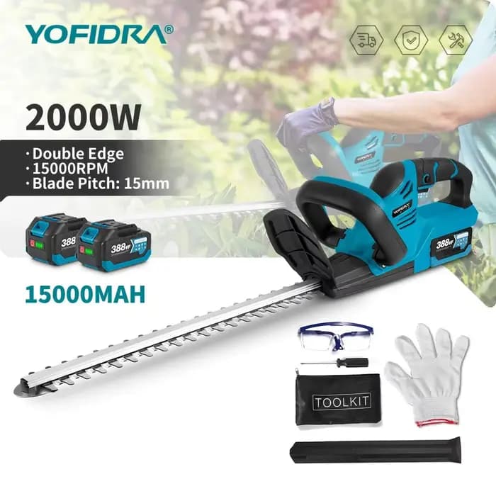 Taille-haie électrique YOFIDRA 2000W, 15000 tr/min, tondeuse à gazon, outil de jardinage et d'aménagement paysager, pour batterie 18V-21V