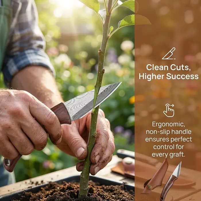 Couteau de greffage Sharp avec manche en bois et étui en cuir