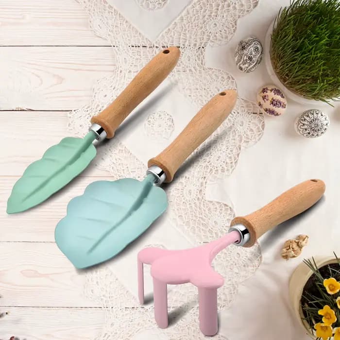 Petit ensemble d'outils de jardinage pour enfants, pelle de jardin pour enfants, fourchette à râteau avec manche en bois robuste, mini outils de jardinage pour enfants
