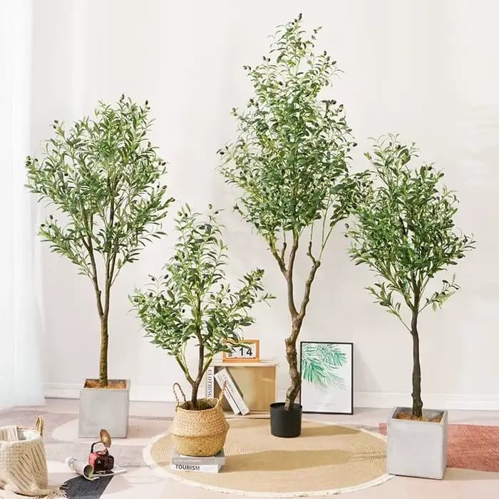 Grande plante artificielle d'olivier faux olive avec bassin 60 Cm à 210 Cm arbre en soie tropicale pour la décoration de fête de bureau à domicile