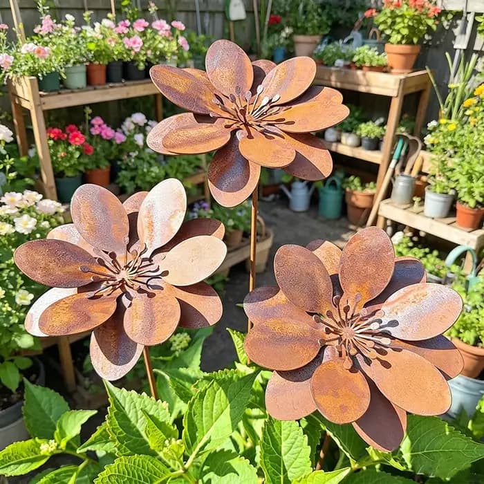 Rustique fer fleur Stake 3D Floral Yard Ornament Garden Pick en plein air pelouse patio art décoratif artisanats