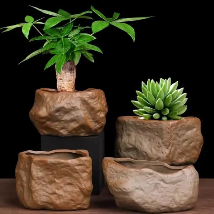 Pots de plantes succulentes en céramique en forme de pierre