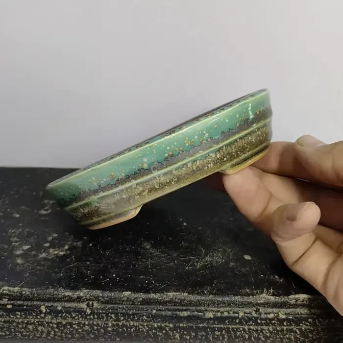 Pot à bonsaï glacé de forme ovale populaire avec motif de ligne