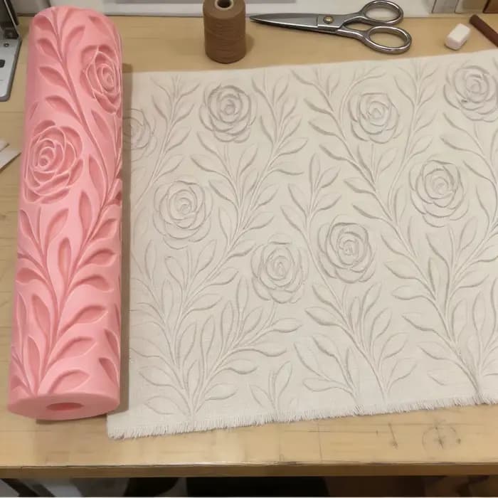 Rouleau de texture en relief motif vignoble (raisin et rose) pour poterie DIY