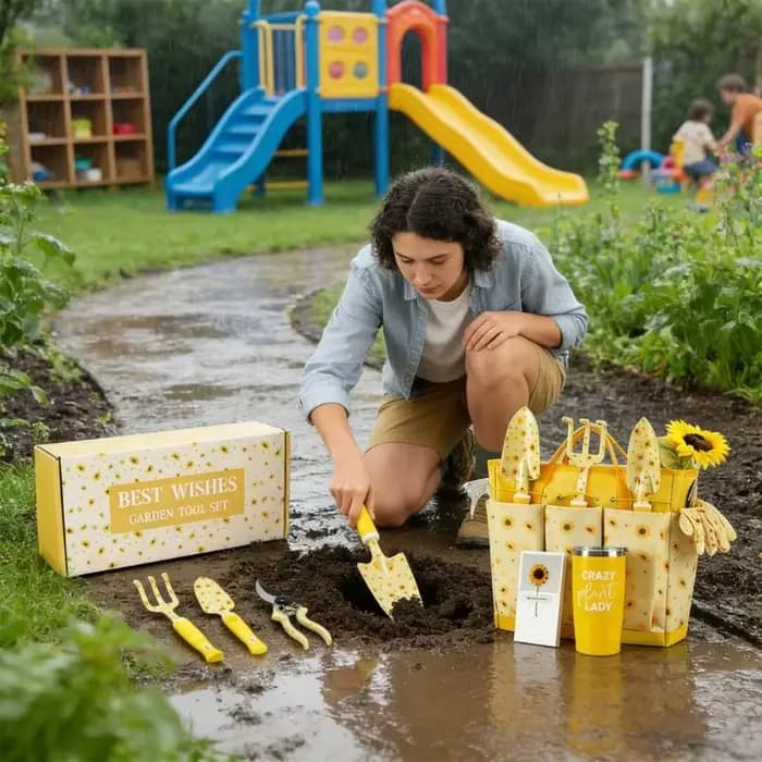 Dernier coffret cadeau jardinage mettant en valeur belle finition du plan floral avec des appareils fondamentaux