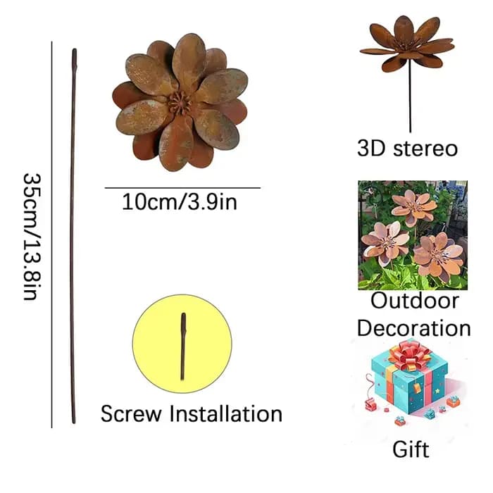 Rustique fer fleur Stake 3D Floral Yard Ornament Garden Pick en plein air pelouse patio art décoratif artisanats