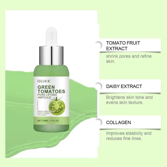 Essence de traitement des pores du visage, tomate vert, avec collagène, hydratant, contrôle de l'huile, nettoyage des imperfections, raffinage de la peau