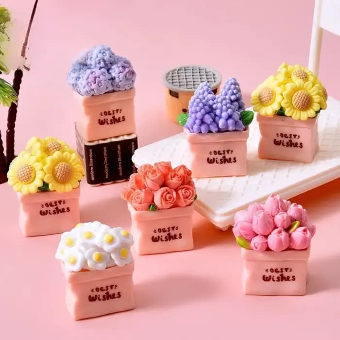 Miniatures de pots de fleurs en résine, figurines de tournesol et de rose, accessoires de décoration DIY pour bureau et voiture, fournitures d'artisanat crème