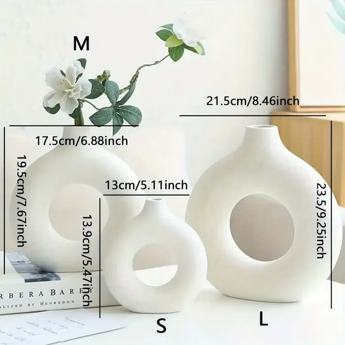 1pc, Vases de Vase en céramique blanc/Beige pour la décoration, Vase de décoration moderne pour la maison, Vases Boho pour la décoration, Vase circulaire, Vase rond, Vas à beignet