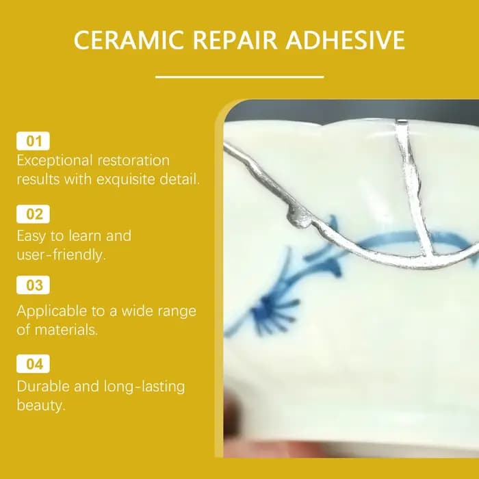 Kit de réparation céramique doré : Colle adhésive forte et étanche pour la restauration d'art et d'artisanat (assiettes, vases, bols, fissures et éclats)