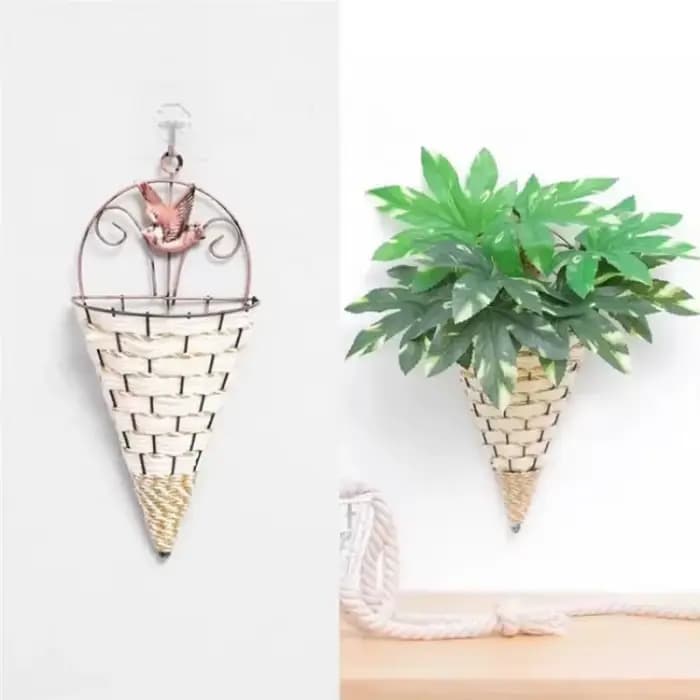 1 pièces mural en fer forgé naturel osier fleur panier Vase rotin tenture murale Pot planteur