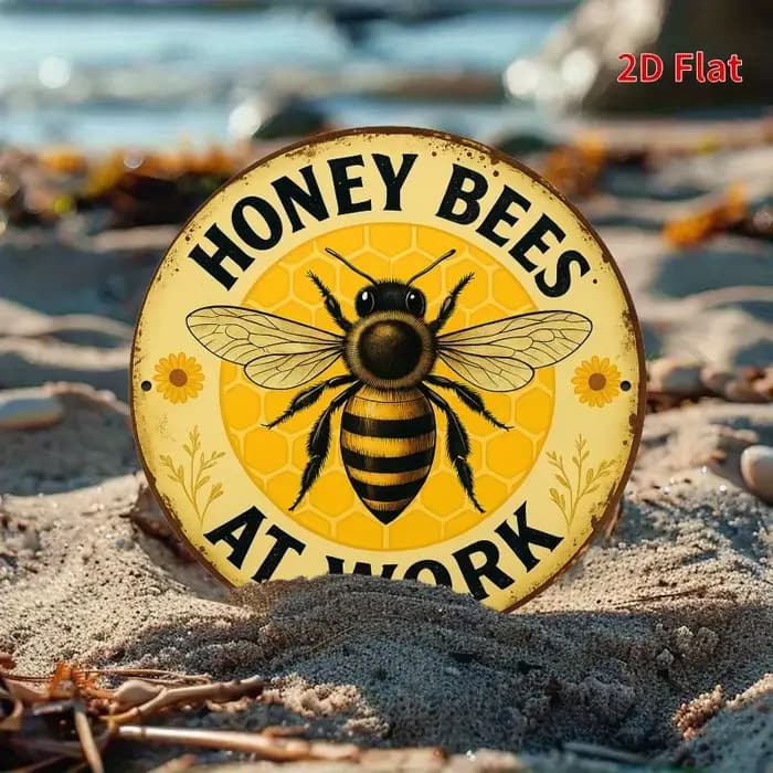 Panneau métallique rond sur le thème des abeilles