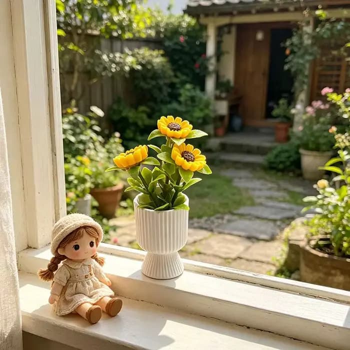 Ornement miniature de plante de tournesol en pot