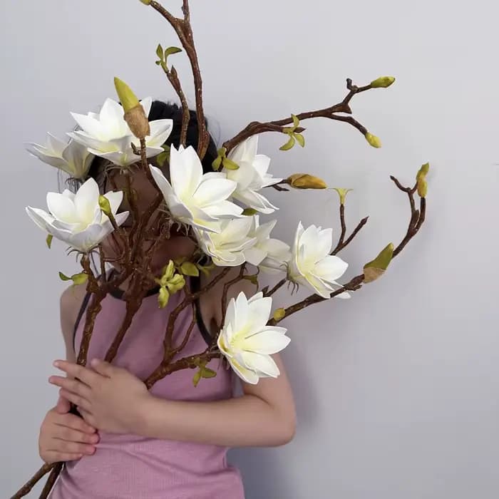 Magnolia blanc 70cm fleur artificielle Faux dégradé