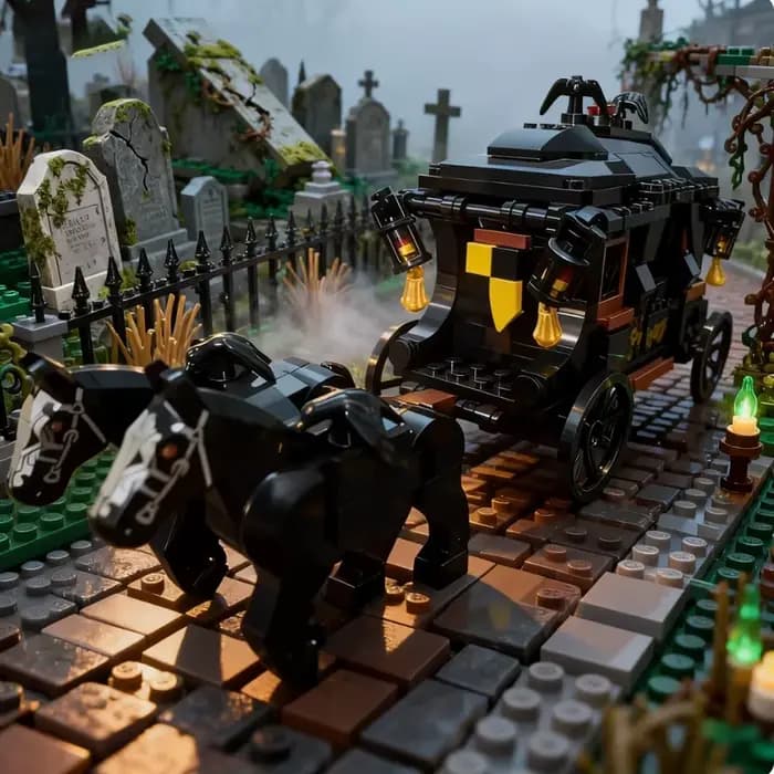 Modèle de chariot vampire Raven Duke en blocs de construction, kit de fantaisie médiévale, briques de chariot MOC, cadeau d'Halloween et de Noël