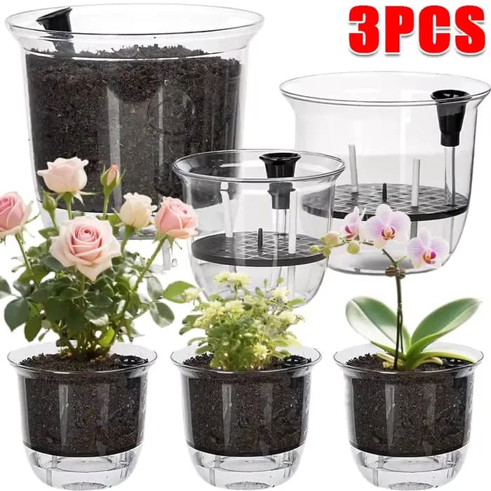 Pot de fleurs en plastique auto-arrosant à double couche pour plantes hydroponiques