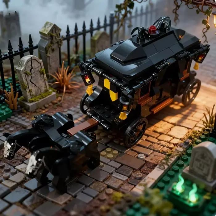 Modèle de chariot vampire Raven Duke en blocs de construction, kit de fantaisie médiévale, briques de chariot MOC, cadeau d'Halloween et de Noël