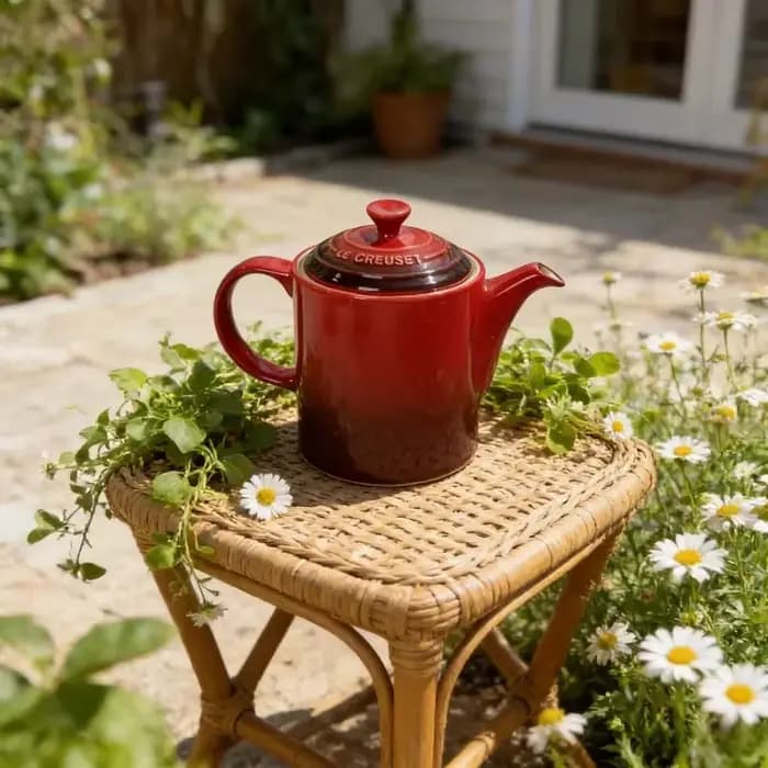 Théière en grès Le Creuset 1,3 L, théière classique avec glaçure Cerise Ombre, poignée ergonomique, théière en porcelaine pour la cuisine à domicile