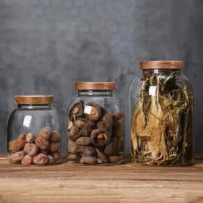 Récipient de cuisine scellé avec couvercle en bois
