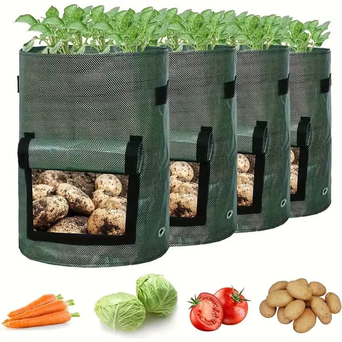 Pack combiné de 6 pièces-1 sac de plantation avec 5 étiquettes, sac de plantation de pommes de terre de jardinage en plein air, outil de plantation super pratique avec main