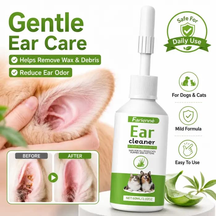 Nettoyant auriculaire naturel à base de plantes pour chiens et chats, 60 ml, élimine cérumen et saletés, soin quotidien doux à domicile, liquide nettoyant facile à utiliser