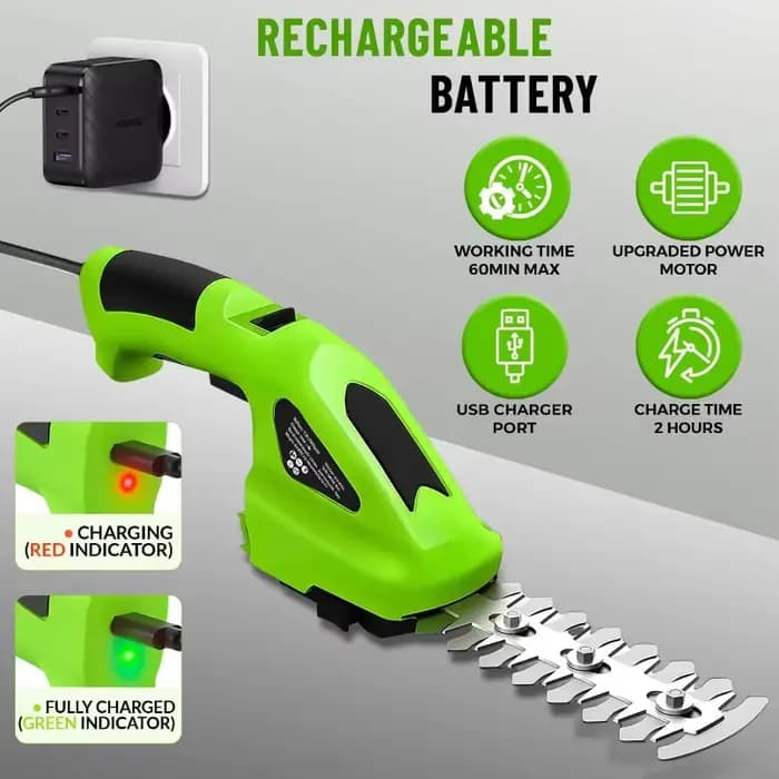 Taille-haie électrique sans fil 2-en-1 rechargeable