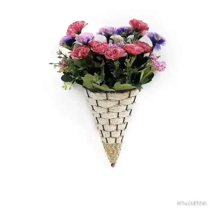 1 pièces mural en fer forgé naturel osier fleur panier Vase rotin tenture murale Pot planteur