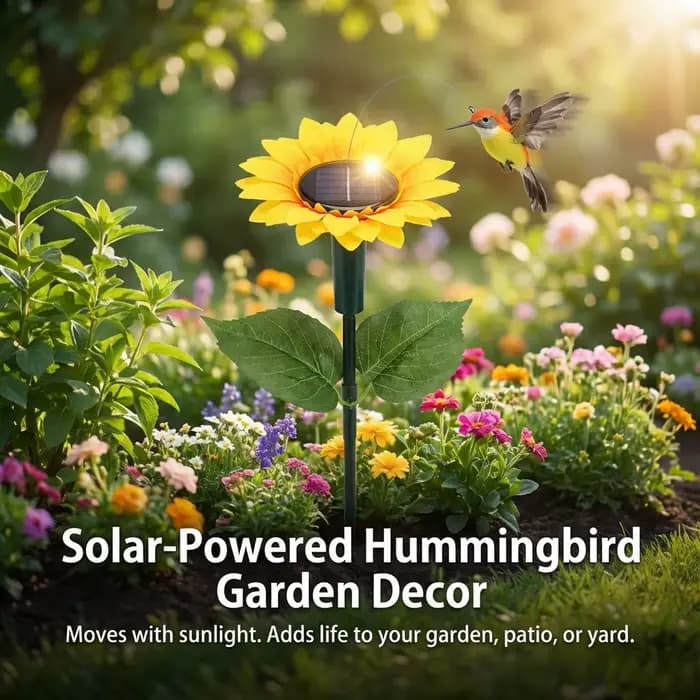 Décoration de jardin solaire rotative en forme de tournesol avec motif papillon et colibri pour extérieur