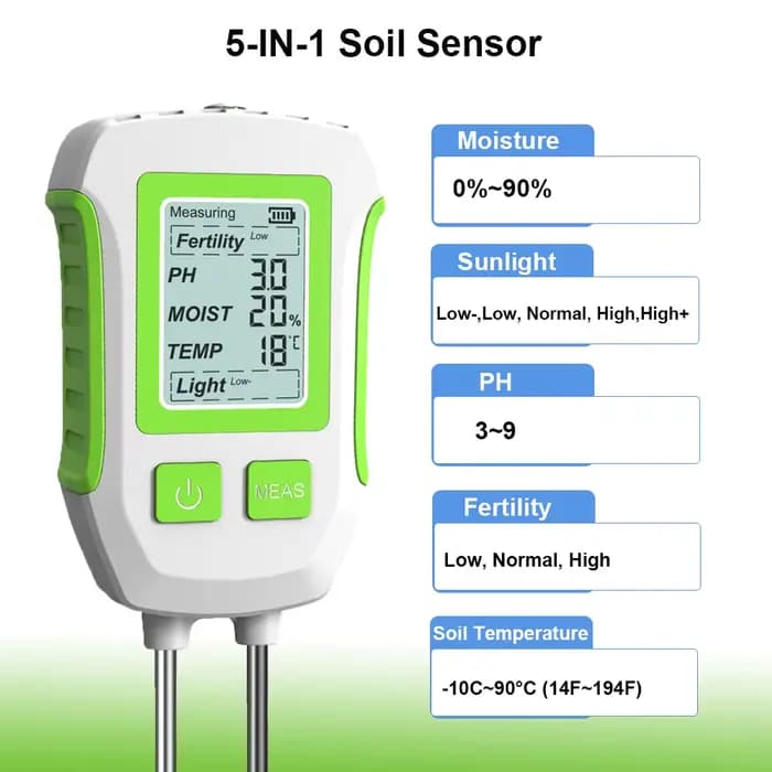 Détecteur de sol multifonctionnel 5-en-1 pour tester l'humidité