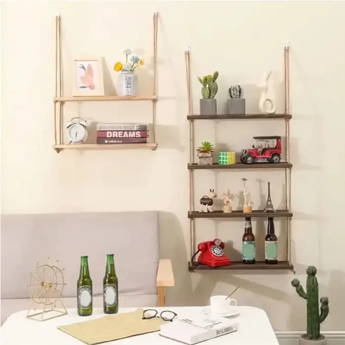Étagères flottantes en bois pour plantes murales, fleur, balançoire en bois, corde suspendue, rangement, décor de salon de maison, 1/2/3 niveaux
