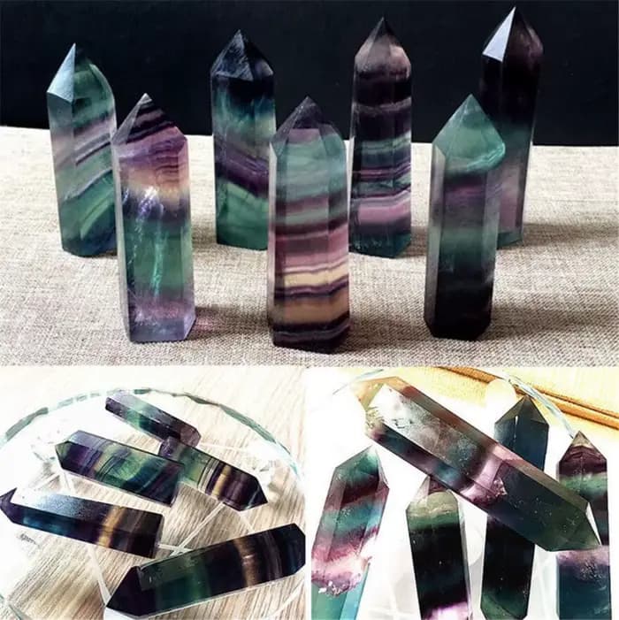 Cristal de Fluorite naturel, Fluorite à rayures colorées, 4-7CM, pierre de cristal de Quartz, pointe de guérison, baguette hexagonale, pierre de traitement