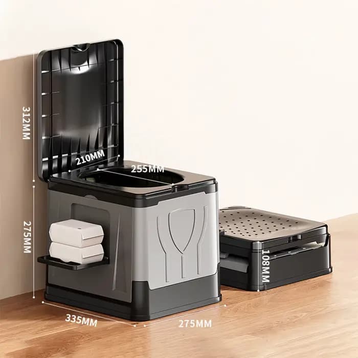 Pot de toilette pliable portable avec porte-papier et couvercle, toilettes d'urgence réutilisables pour le camping, les voyages, l'extérieur, la voiture, le camping-car et les situations d'urgence
