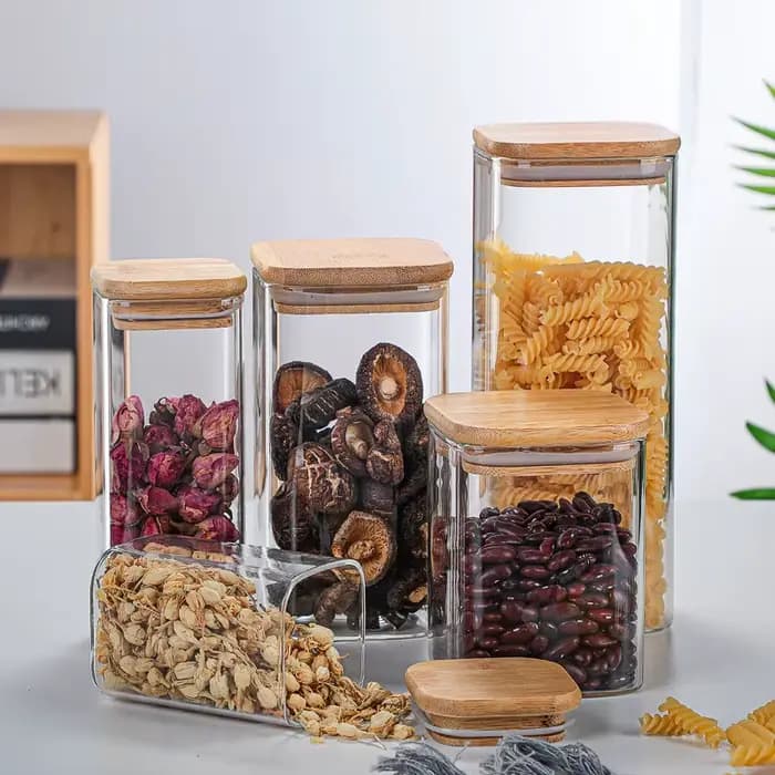 Boîtes de rangement transparentes en verre de bambou