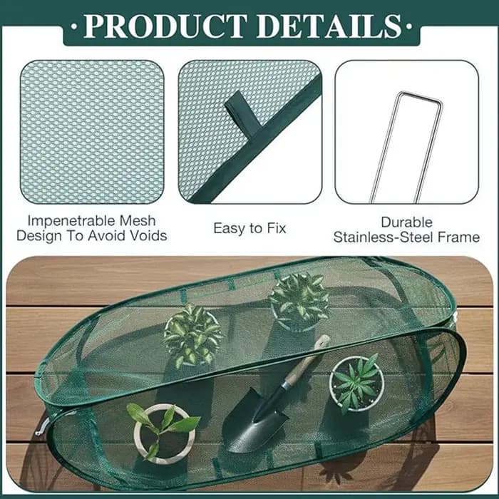 Filet de protection pop-up pour plantes de jardin avec 6 piquets de sol