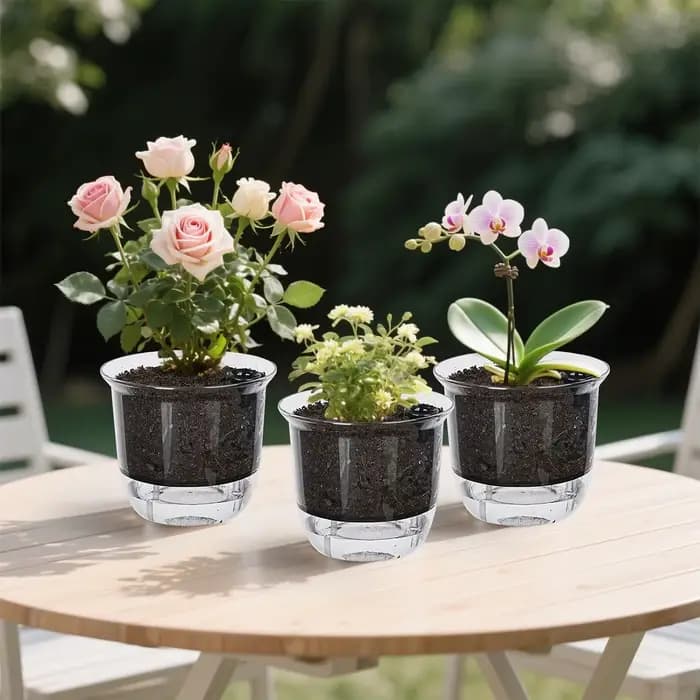 Pot de fleurs en plastique auto-arrosant à double couche pour plantes hydroponiques